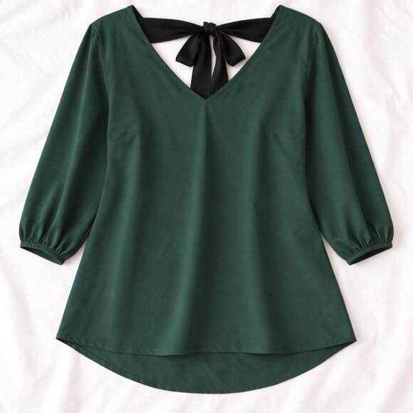 NWT Ryan Wythe Blouse Women’s Green Bow Cutout 3/4 Sleeve Top 2X - Picture 5 of 16